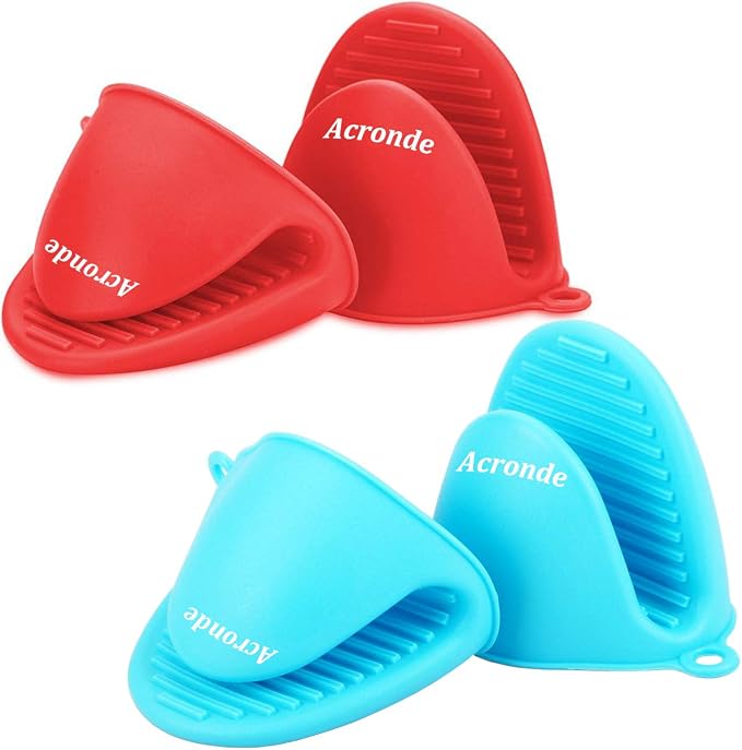 2 Pairs Mini Oven Gloves Silicone Oven Mitts Red and Blue | Silicone Heat Resistant Cooking Pinch Mitts Potholder for Kitchen Cooking & Baking