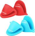 2 Pairs Mini Oven Gloves Silicone Oven Mitts Red and Blue | Silicone Heat Resistant Cooking Pinch Mitts Potholder for Kitchen Cooking & Baking