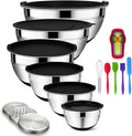 Rottay 20PCS Stainless Steel Mixing Bowls with Airtight Lids Set | Includes 3 Grater Attachments and Non-Slip Bottoms with Size 7, 4, 3, 2, 1.5, 1QT Nesting Bowls for Baking, Meal Prep