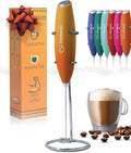 Elementi Milk Frother Wand & Drink Mixer with Stand - Powerful Coffee Frother Handheld Coffee Mixer Wand - Hand Held Milk Foamer to Make Perfect Cappuccinos, Lattes & Drink Mixes at Home (Sunrise)