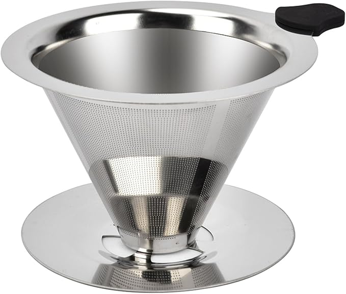 NKOVE Pour Over Coffee Dripper Stainless Steel Reusable Filter Coffee Maker | Reusable Metal Cone Filter, Fine Mesh Stainless Steel, Home Pour Over Brewing, Paperless Coffee Filter