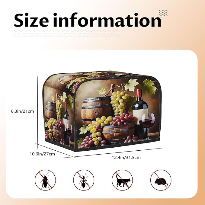 4 Slice Toaster Cover Grapes Red Wine Vintage Toaster Covers Four Slice Wide Slot Waterproof and Dustproof Covers for Wide Slot Toasters and Small Appliances Kitchen Decor Gifts