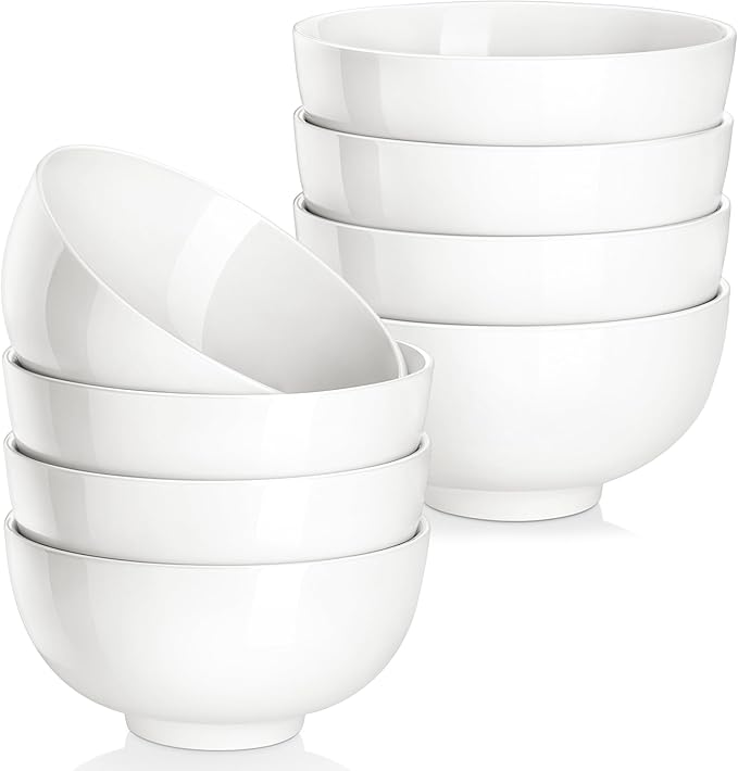 MALACASA 14 Oz Small Ceramic Bowls Set of 8, White Porcelain Bowl for Rice | Perfect for children, dessrt, Side dishes, rice, & ice cream; scratch-resistant, stackable, microwave, oven & dishwasher safe
