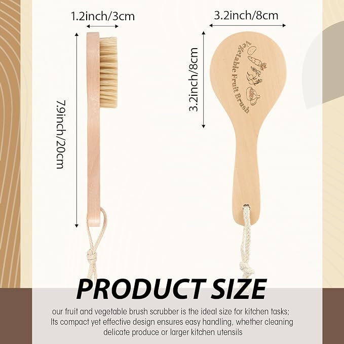 Honeydak 1 Pcs Wooden Potato Scrubber Brush Vegetable Cleaning Scrubber 7.87 Inch Long 3.15 Inch in Diameter with Long Handle for Potato Carrot Cucumber Fruits Dish Brush for Pans Pots