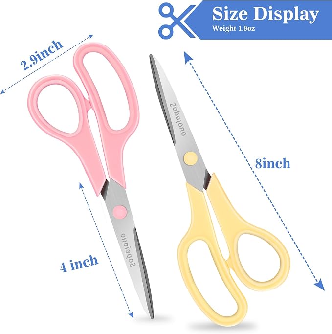 6 Pcs 8” Scissors, Sharp Stainless Steel Comfort Grip for Everyday Use | Right/Left Hand, All Purpose Scissor for Office Home School Craft Sewing Fabric Supplies, High/Middle School Student Teacher