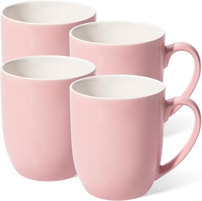 Urbanstrive 16 oz Large Coffee Mugs Set of 4 Ceramic Coffee Mug White Coffee Cups Tea Cups Idea Gift for Women Men House Warming Gifts New Home Office, Pink 4 Pack