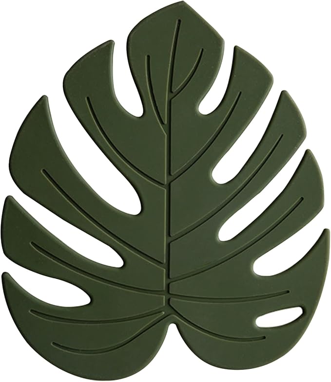 Silicone Trivet Mat Set of 2, Monstera Pot Holder Hot Pads for Table & Countertop, Soft Rubber Multi-Use Trivets for Pots & Dish, Non Slip Coasters (Large)