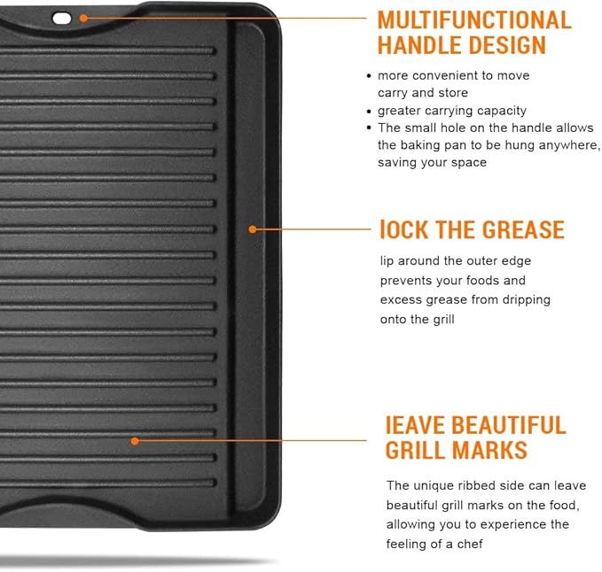 GGC Reversible Cast Iron Grill Griddle for All Camp Chef 14" and 16" Stoves, Double Side Griddle for Camp Chef Explorer 2-Burner, 3-Burner, Single Burner Stove, Cooking Surface 14" x 16"