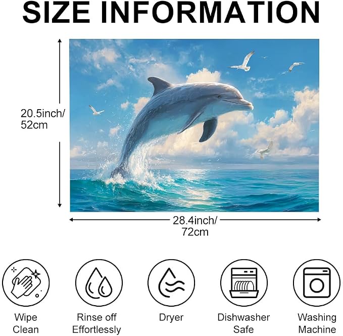Jumping Dolphin Washer Dryer Top Cover Mat 28.35x20.47 in | Heat Resistant Cooktop Protector Mat with Non-Slip Backing, Scratch Protection and Countertop Drying Mat.