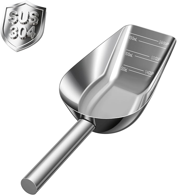 Matel pet dog cat food measuring scoop 1 cup,Food-grade 304 stainless steel material,Long handle and dishwasher-safe