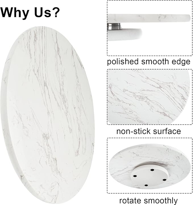 Marble Lazy Susan, Natural Marble Round Tray Turntable Cake Stand, 12" Lazy Susan Cheese Board with Silent Rotating for Serving, Table Display, Cupcake, White, Revolving Cake Leveler Spinner