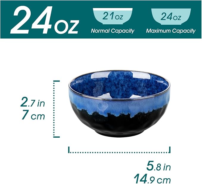 vancasso Starry 24oz Bowls for Soup, Ceramic Blue bowls Set of 4 | Deep Bowls for Cereal, Salad and Oatmeal, Dishwasher & Microwave Oven Safe