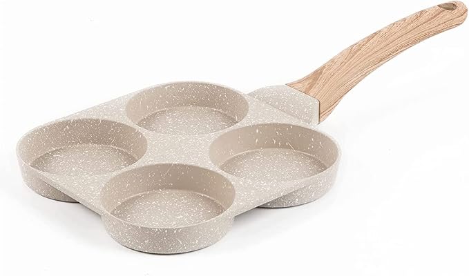Four-Cup Fried Egg Pan, Medical Stone Non-Stick Frying Pan for Breakfast,Divided Skillet Suitable Gas Stove and Induction Cooker (3-inch eggs) White