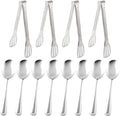 12PCS Silver Serving Utensils Set,Includes 8 large serving spoons,4 serving tongs