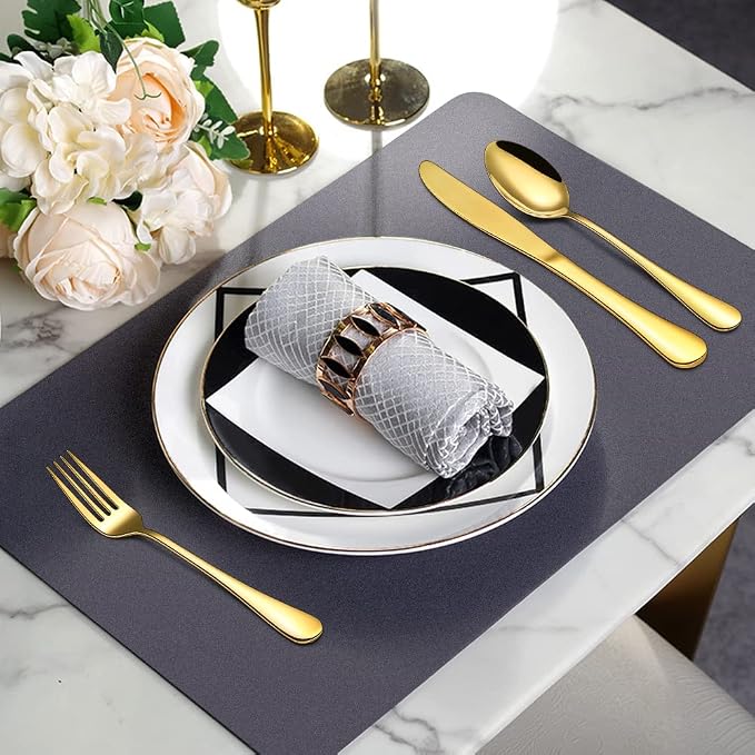 Gold Silverware Flatware Set for 8, 40 Piece Stainless Steel Cutlery Set With Titanium Golden Plated, Tableware Kitchen Utensil Include Spoons, Forks, Knives, Mirror Polished, Dishwasher Safe