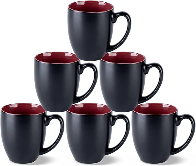 GBhome 16 oz Coffee Mugs Set of 6, Ceramic Coffee Cups- Red
