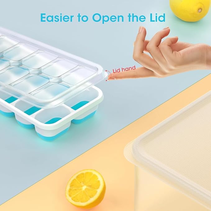 DOQAUS Ice Cube Tray with Lid and Bin,4 Pack Ice Cube Trays for Freezer | Silicone, Stackable. Easy Release Trays with Storage Bin & Scoop. Ideal for Freezer, Kitchen, RV, Cocktail, Coffee.