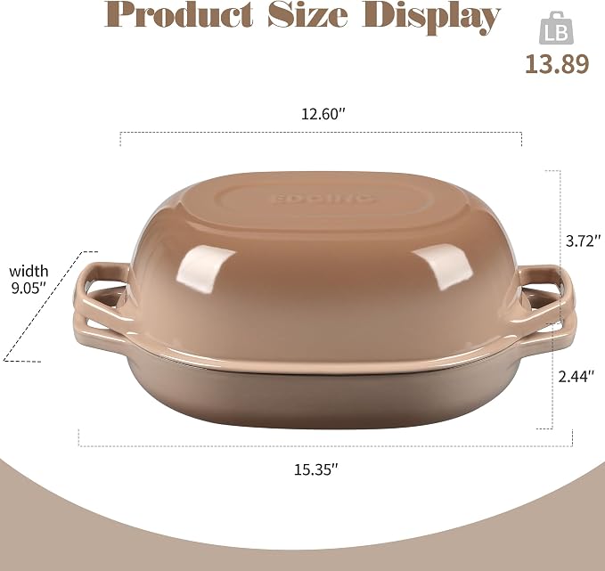 EDGING CASTING Enameled Cast Iron Oval Dutch Oven Pot with Lid, Dutch Oven for Sourdough Bread Baking, Oval Bread Pan, Bread Oven, Bread Dutch Oven, 7qt, Mocha