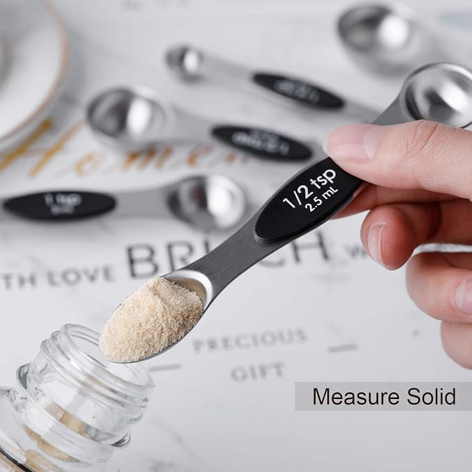 Magnetic Measuring Spoons Set Stainless Steel Stackable Measuring Spoons | Dual Sided Nesting Teaspoons Tablespoons Set of 8 for Measuring Dry and Liquid Ingredients