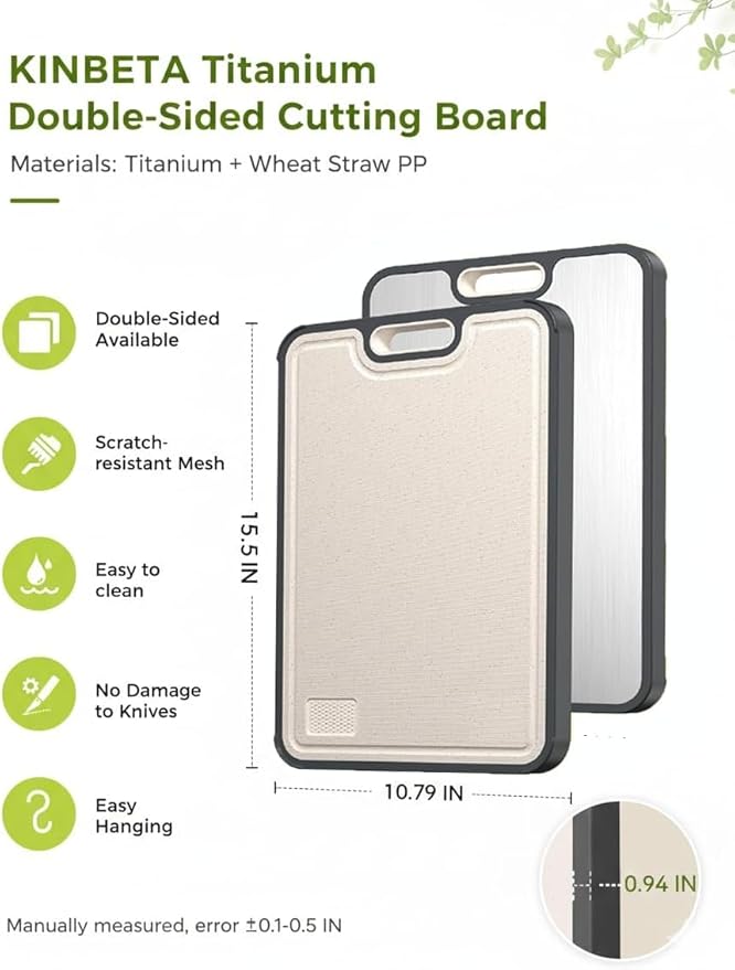 Titanium Cutting Board for Kitchen, Double Sided 2-in-1 Chopping Board with Grinding Area, Food Grade Non Toxic Metal Cutting Board for Meat & Veggies, Easy to Clean, Large Size 16"11" | Double Sided 2-in-1, Grinding Area, Food Grade Non Toxic Metal, F...