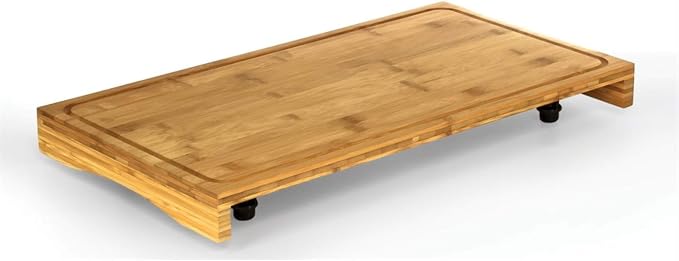 Camco Bamboo Stove Top Work Surface with Adjustable Legs & Built in Juice Groove - Covers Stove Top to Create Additional Kitchen Workspace - 2 Burner (43547)