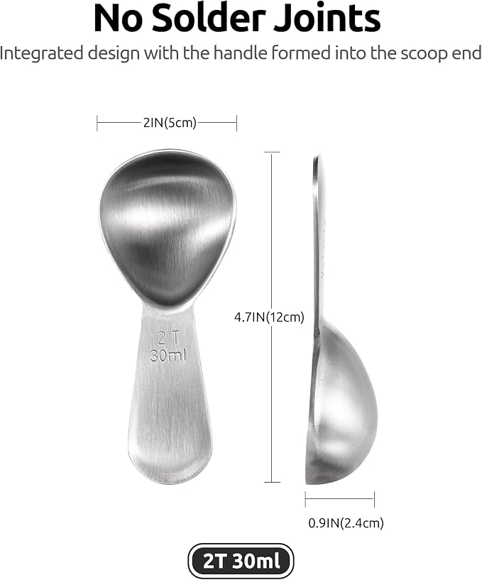U-Taste 18/8 Stainless Steel Coffee Scoop: 2 Tbsp Scoop Measure Spoon, 2Pcs | Stainless Steel Tablespoon Measuring Spoon, Tablespoon Coffee Spoons, Short Handle Tbsp Scooper for Ground Coffee Bean Powder
