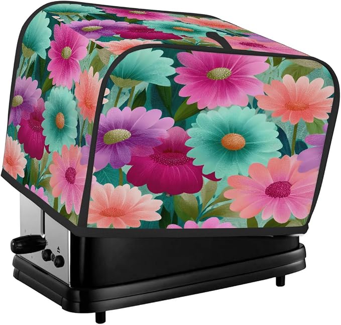 4 Slice Toaster Cover Flower Floral Colorful Toaster Covers Four Slice Wide Slot Waterproof and Dustproof Covers for Wide Slot Toasters and Small Appliances Kitchen Decor Gifts