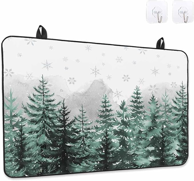 Stove Top Covers for Electric Stove 31x24 Inches, Forest Christmas Tree HeatResistant Glass Cooktop Protector, Green Xmas Snowflake Misty Winter Ceramic Stovetop Countertop Covers Mat, Oven Cover