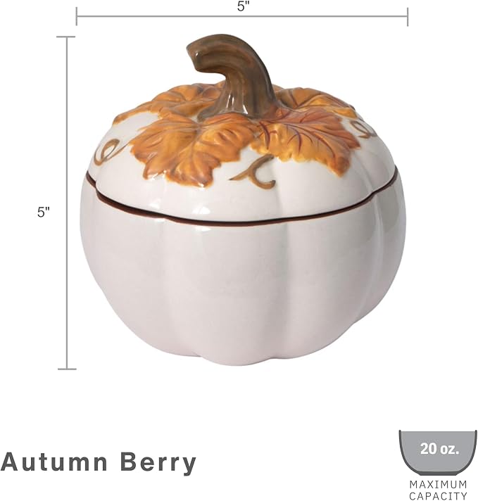 Pfaltzgraff Autumn Berry Covered Pumpkin Bowl, Holds 20 Ounces, Cream
