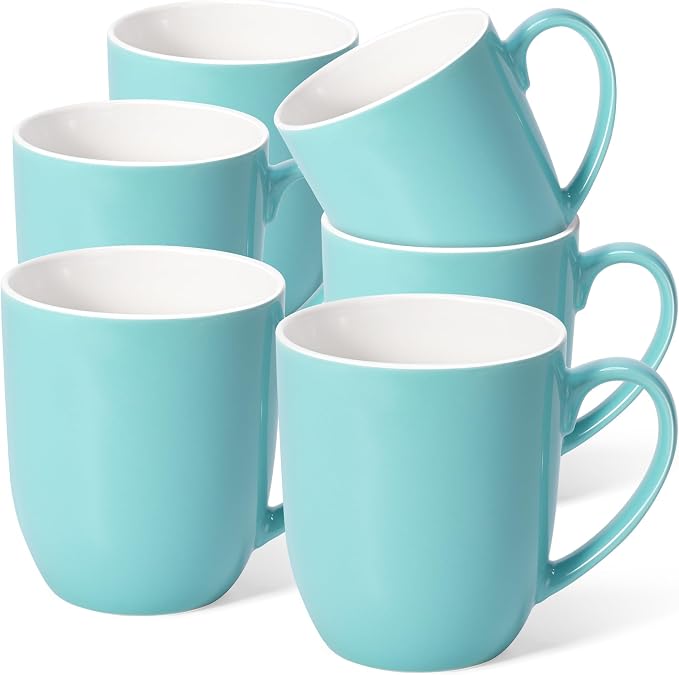Urbanstrive 16 oz Large Coffee Mugs Set of 6 Ceramic Coffee Mug White Coffee Cups Tea Cups Idea Gift for Women Men House Warming Gifts New Home Office, Blue 6 Pack