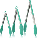 U-Taste Kitchen Tongs for Cooking, 600ºF Heat-Resistant Tps, 3Pcs/Aqua Sky | Silicone Tong Set 7/9/12in, Salad/Grill/BBQ Plastic Tongs for Food Serving, Rubber Thong with 18/8 Stainless Steel Handle