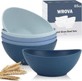65oz Big Wheat Straw Bowls - Large Salad Bowls set of 6 - Unbreakable Serving Bowls - Microwave & Dishwasher Safe - Oval Bowls for Cereal,Salad,Fruit - Ocean Series