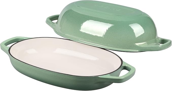 EDGING CASTING Enameled Cast Iron Oval Dutch Oven Pot with Lid, Dutch Oven for Sourdough Bread Baking, Bread Oven, Bread Dutch Oven, Oval Bread Pan, 5qt, Sage Green