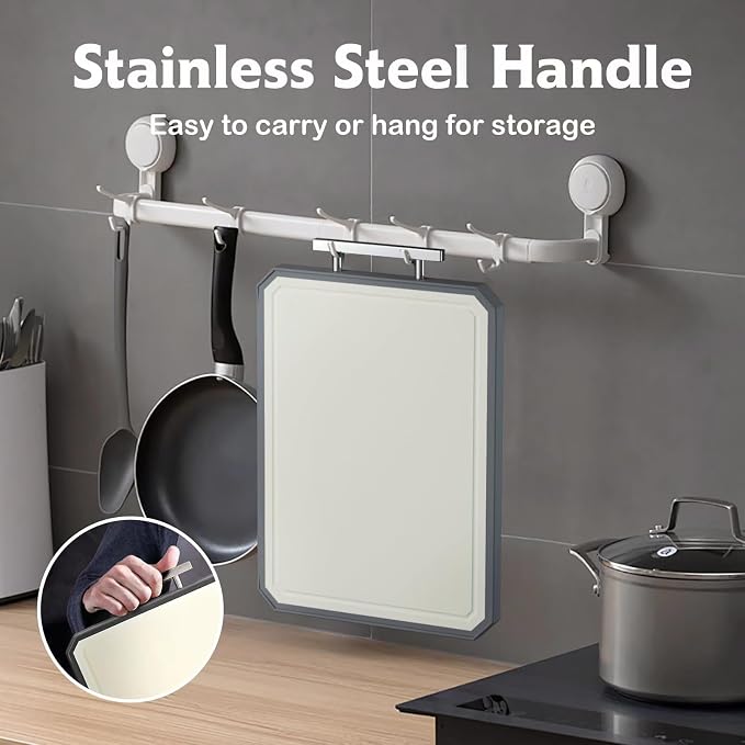 SNOWCLAD Stainless Steel Cutting Board Set of 2 for kitchen | Non-Toxic Metal Cutting Board,Double Sided Stainless Steel/Wheat straw pp Large for meat,Dishwasher Safe [16*11+12*8.3 Inch]