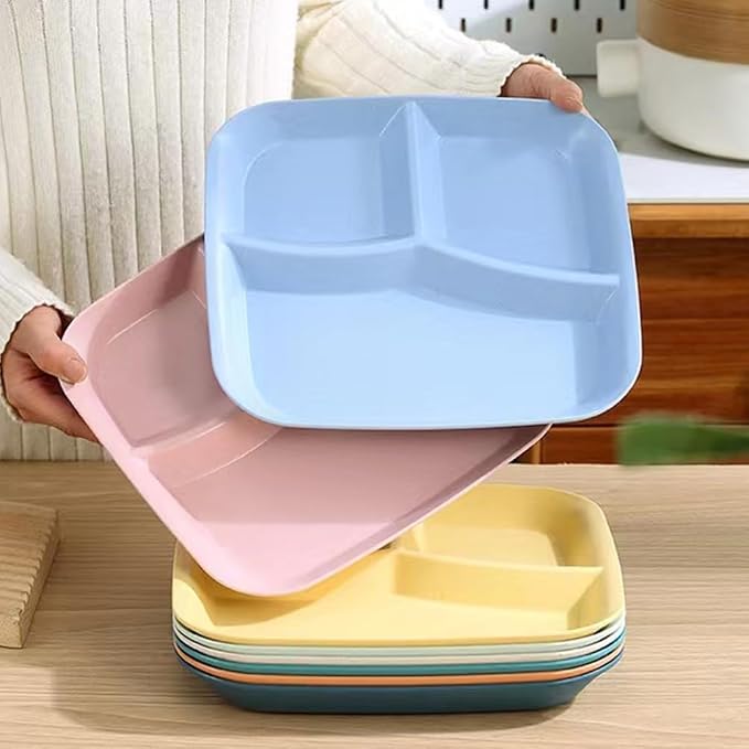 Unbreakable Wheat Straw Dinner Plates for Healthy Eating - 10 Inch Divided Portion Control Plates, 4 Pack BPA Free, Suitable for Kids & Adults, Perfect for Picnics