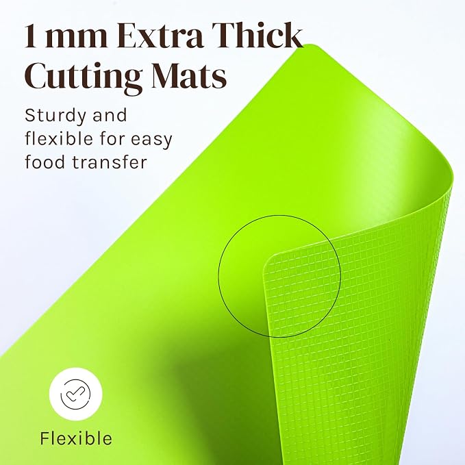 Extra Thick Flexible Plastic Cutting Board Mats, Set of 6 for Kitchen, BPA Free, Non-Slip Waffle Back, Dishwasher Safe Cutting Boards, Color Coded with Food Icons, 15x12 Inch - Cooler Kitchen