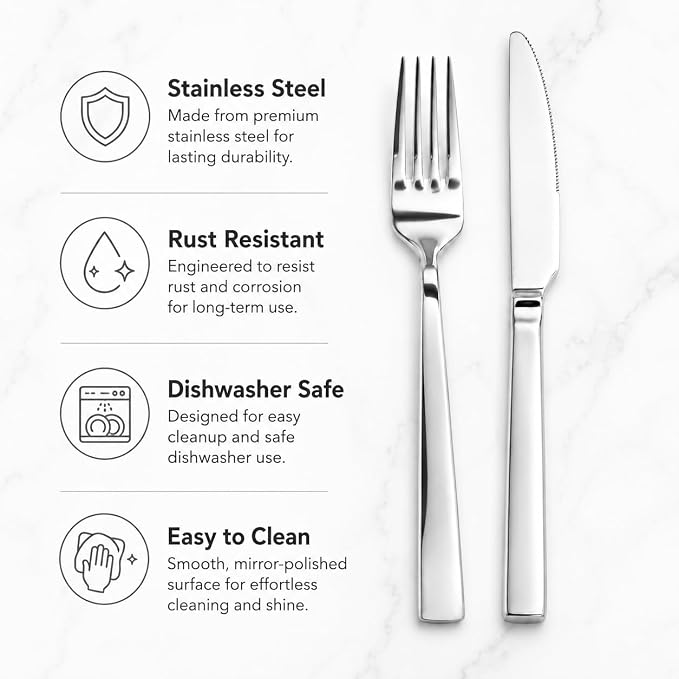 SANTUO 16-Piece Stainless Steel Dinner Knife and Fork Set for 8, Mirror Polished Flatware Set with 8 Dinner Knives and 8 Dinner Forks, Dishwasher Safe Silverware for Family Dining