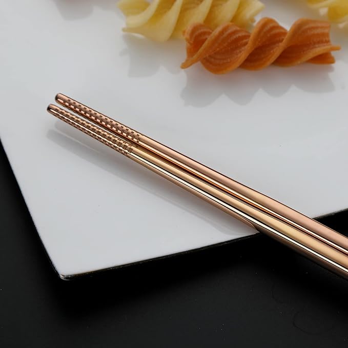 DEVICO Camping Utensils, Full-Size Travel Silverware Set with Case for Work | 8Pcs Stainless Steel Travel Cutlery Set, Portable Metal Straws Chopsticks Fork Spoon Knife Set for Lunch Box/School,Rose Gold