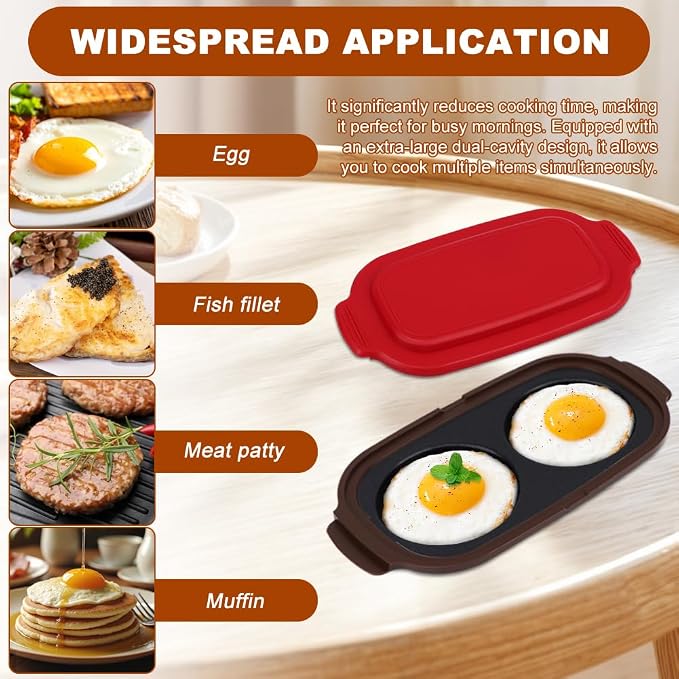 Microwave Egg Cooker & Poacher, Quick-Heat Dual Cavity Non-Stick Egg Maker for Breakfast Sandwich, Muffins and Omelets, Includes Spatula & Oil Brush for Home, Office, RV Travel