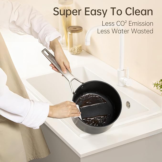 MsMk 2 QT Saucepan with Lid & Steamer, Nonstick Induction Cooking Pot | Non Toxic, Even Heating, Easy Clean, Dishwasher & Oven Safe, suitable for gas & electric & induction stoves, PFOA & PFAS Free