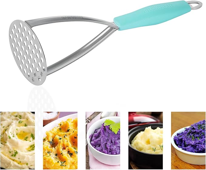 Joyoldelf Heavy Duty Stainless Steel Potato Masher, Professional Integrated Masher Kitchen Tool & Food Masher/Potato Smasher with Silicone Handle, Perfect for Bean, Vegetable, Fruits, Avocado, Meat