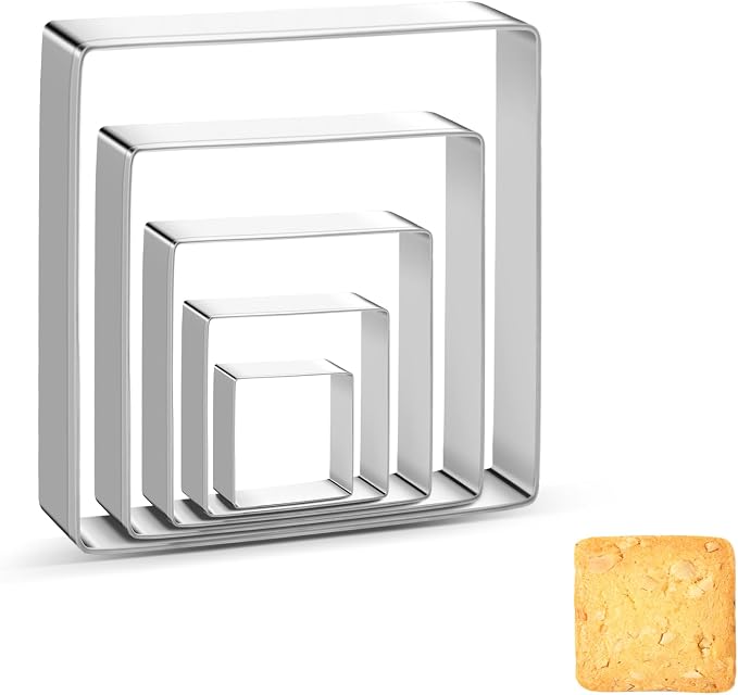 Square Cookie Cutter Sandwich Cutters for Lunchbox Fruit Cutters Vegetable Cutters for Baking DIY X‘mas Birthday Party Decor, Pack of 5