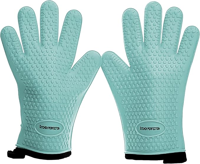 KITCHEN PERFECTION XL Silicone Smoker BBQ Gloves -Heat Resistant Oven Mitts | Waterproof, 5-Finger Design For A Better Grip, for Pitmasters, Meat Smoking, Grilling, Cooking, Frying Turkey | Grill Gift