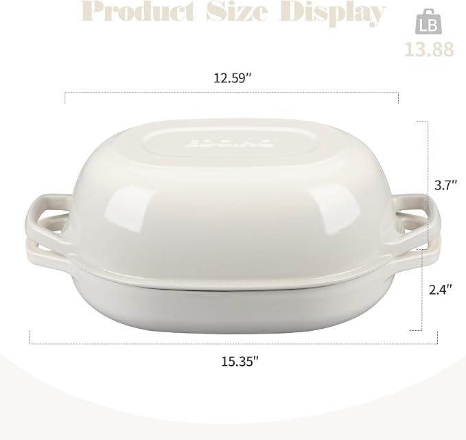 EDGING CASTING Enameled Cast Iron Oval Dutch Oven Pot with Lid, Dutch Oven for Sourdough Bread Baking, Bread Oven, Bread Dutch Oven, Oval Bread Pan, 7qt, White