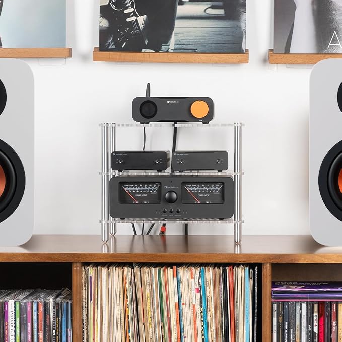 Fosi Audio Acrylic Amplifier Rack for Cooling Fan, Sturdy Audio Equipment Rack for Home Theater, HiFi and AV Component Rack, Ventilated Speaker Stand for Studio and Audio Devices