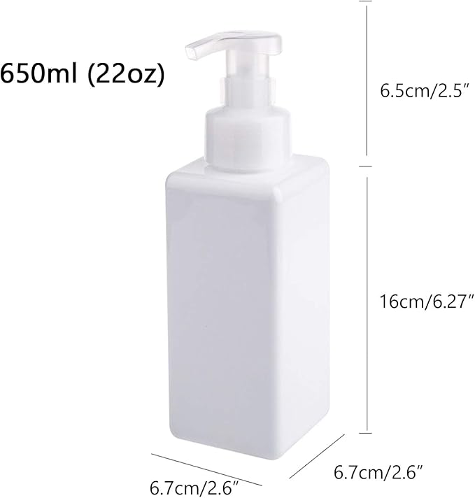 UUJOLY Foaming Soap Dispenser 650ml (22oz) Refillable Plastic Pump Bottle for Liquid Soap, Shampoo, Body Wash (2 Pcs) (White)