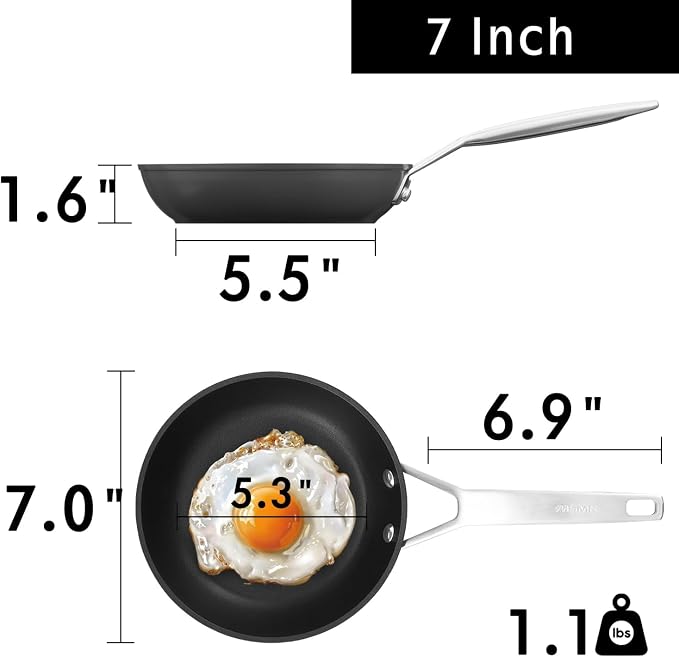 MsMk 7 Inch Small Nonstick Frying pan, Grey Egg Omelet Skillet | Non Toxic, Even Heating, Easy Clean, Dishwasher & Oven Safe, suitable for gas & electric & induction stoves, PFOA & PFAS Free