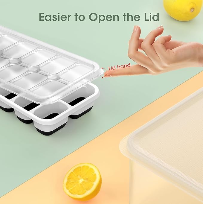 DOQAUS Ice Cube Tray with Lid and Bin,4 Pack Ice Cube Trays for Freezer | Silicone, Stackable. Easy Release Trays with Storage Bin & Scoop. Ideal for Freezer, Kitchen, RV, Cocktail, Coffee.