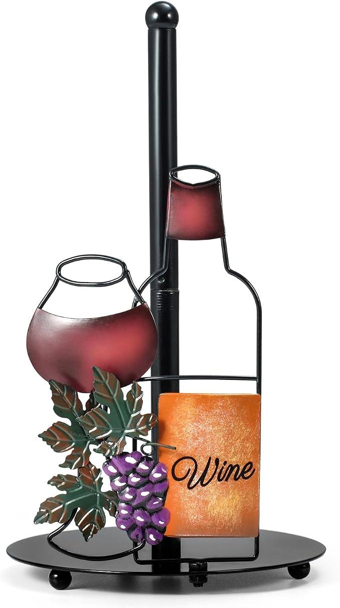 Red Wine Paper Towel Holder Countertop for Kitchen, Freestanding | Grape & Wine Decor Gifts, Cute Rustic Country Vintage Farmhouse Kitchen Decorations, Roll Dispenser with Weighted Base