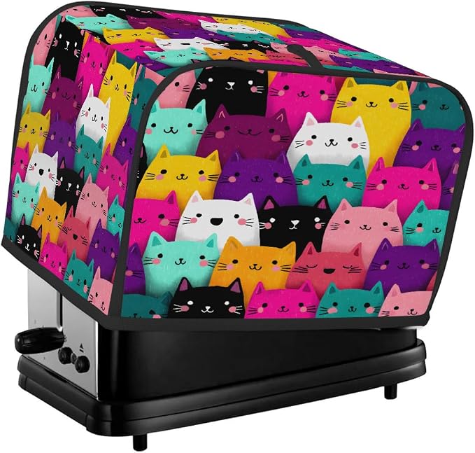2 Slice Toaster Cover Colorful Cute Cat Toaster Covers Two Slice Wide Slot Waterproof and Dustproof Covers for Wide Slot Toasters and Small Appliances Kitchen Decor Gifts